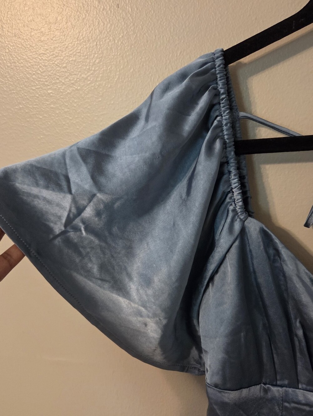 Here Comes The Sun Women's Blue Pleated Bust Angel Sleeve Ruffle Hem Dress Sz M - Picture 6 of 13